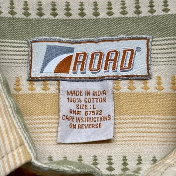 Road Casual Button Down Shirt Men's Large Camp Shirt Resort Pale Green Yellow - Picture 6 of 7